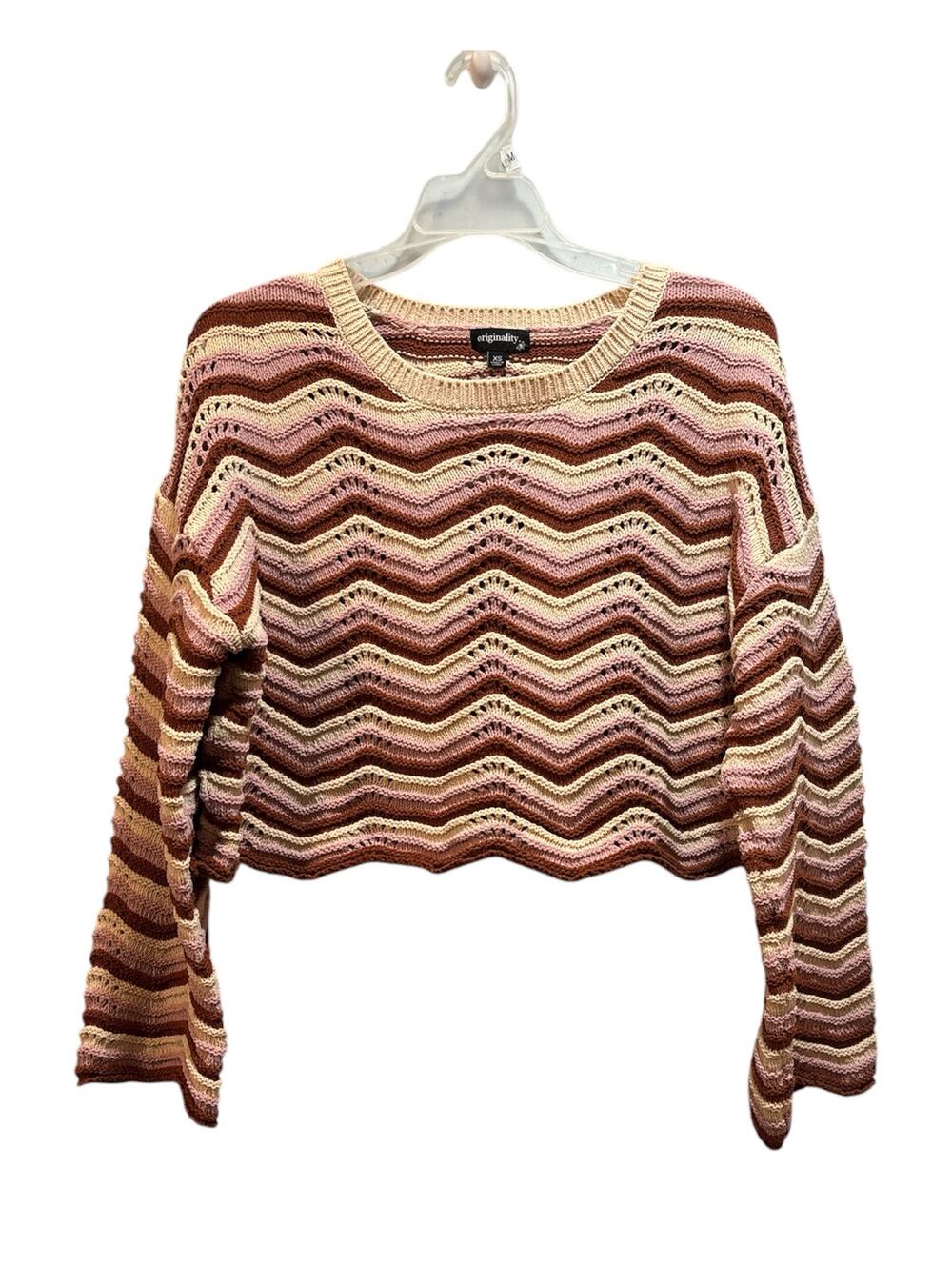 Originality long sleeve crewneck pullover cropped striped knit sweater XS.
